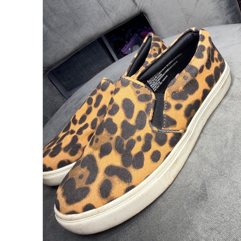 A‎ New Day Womens Leopard Print Slip On Sneakers Brown Black Animal Print Size 6